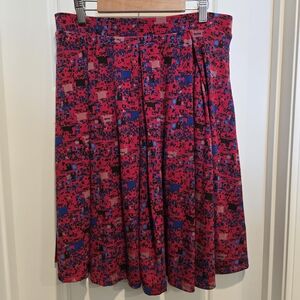 LuLaRoe Blue and Red Skater Skirt Knee-Length Pleated